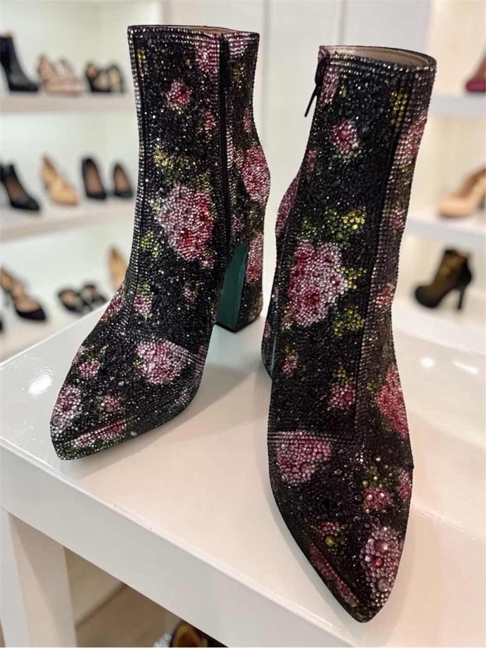 Betsey Johnson Della Floral Rhinestone Floral Crystal Embellished Boots size 9